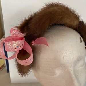 Genuine mink headband with glitter bow perfect for Christmas, Church Communion